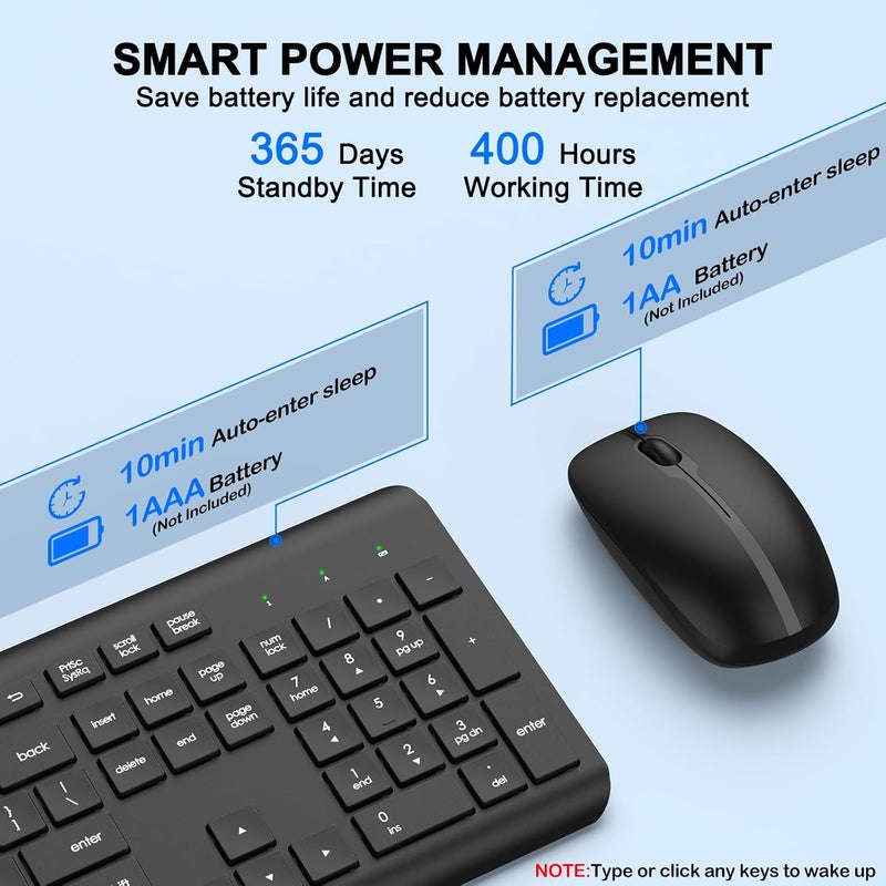 QUASIO Wireless Keyboard and Mouse Combo, Full-Size Silent Ergonomic Keyboard and Optical Mouse, Long Battery Life, 2.4GHz Lag-Free Cordless Mice Keyboard for Computer, Mac, Laptop, PC, Windows - Image 5